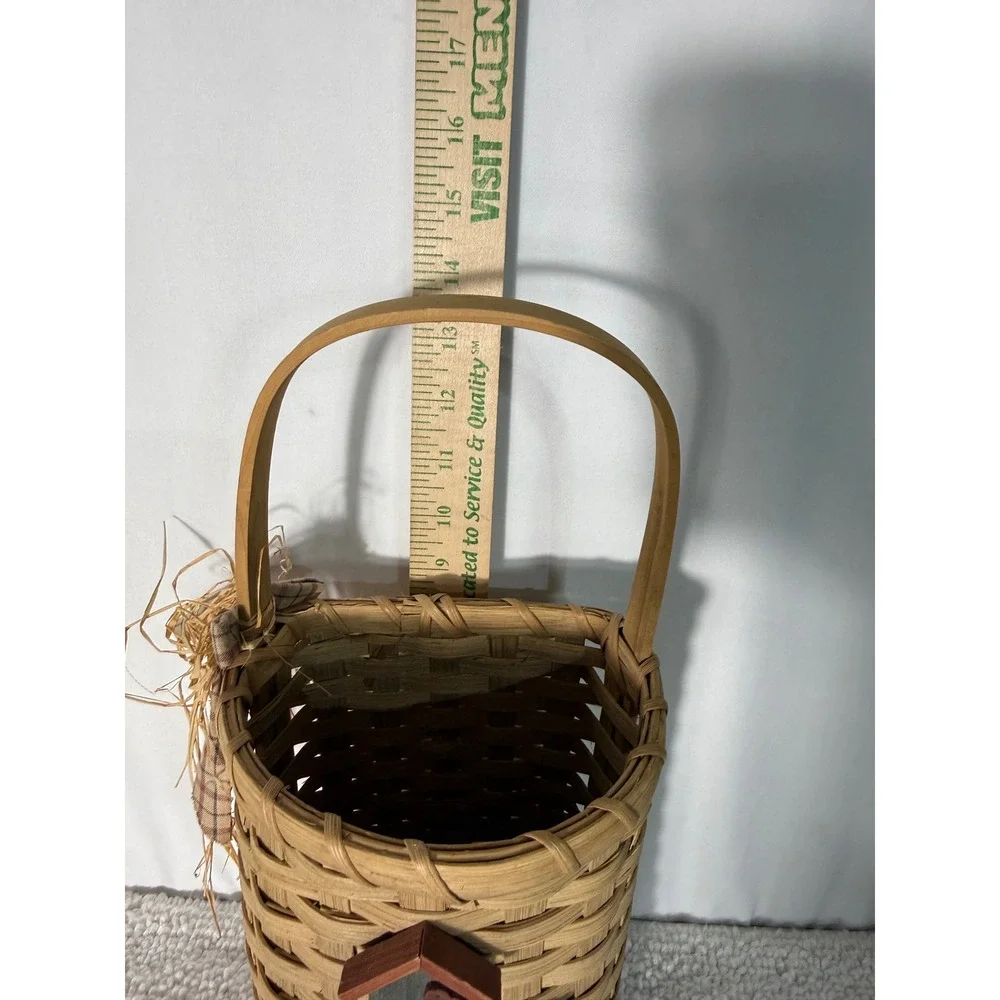 Rustic Woven Wall Basket Birdhouse Sunflower Decor Farmhouse Primitive Handle